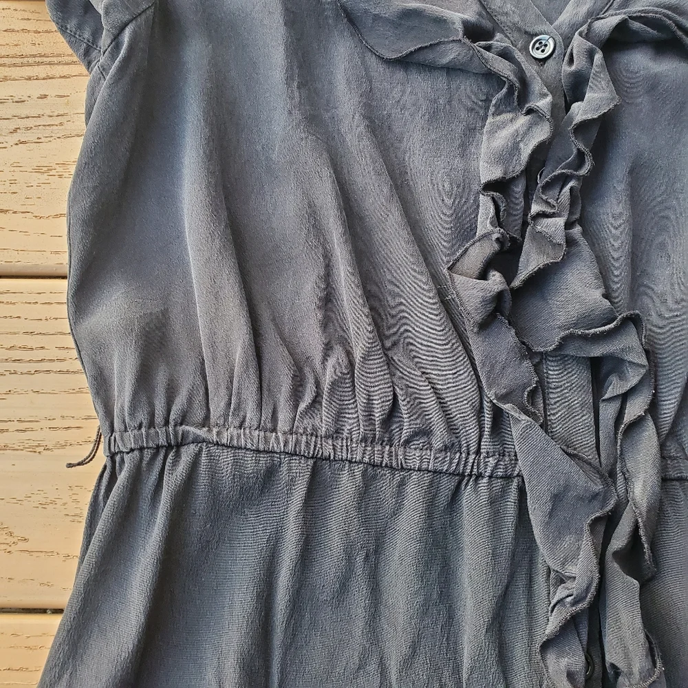 INC Black Mini Dress Button Front A-Line Ruffle Silk Work Party Sustainable 8 - Picture 7 of 11